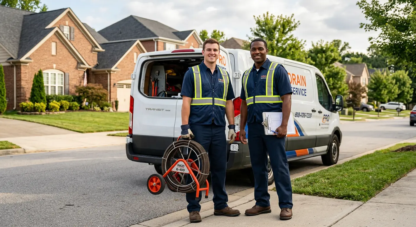 Sewer and drain service team with equipment ready for work in Shawnee