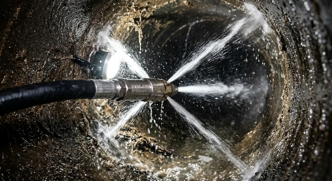 High-pressure hydro jetting nozzle cleaning sewer pipe for Storm Drain Cleaning in Shawnee